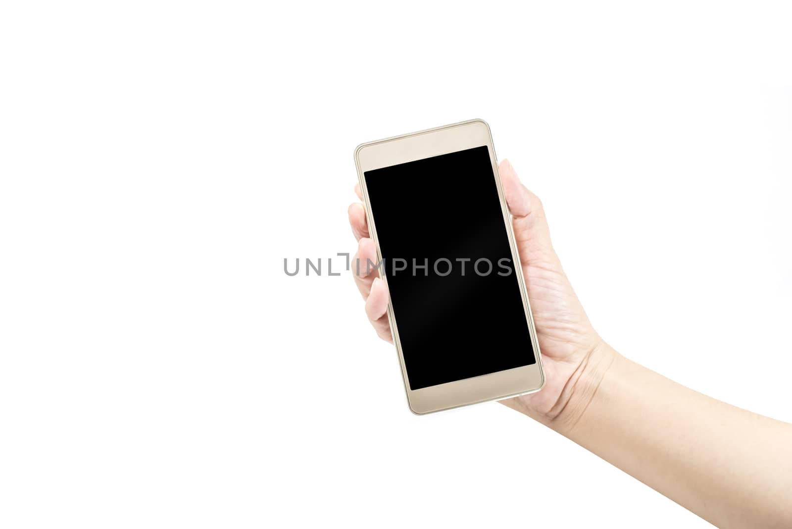 Mobile phone in hand isolated on white background