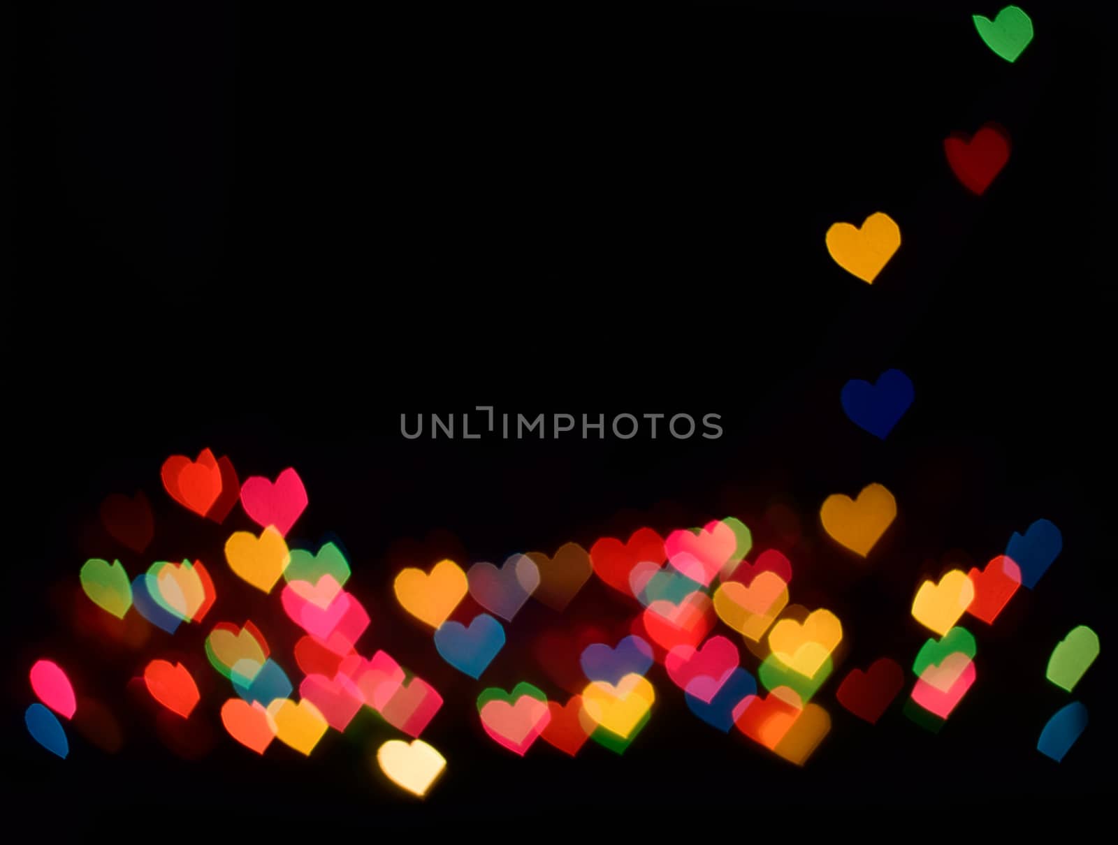 Colorful hearts bokeh for background