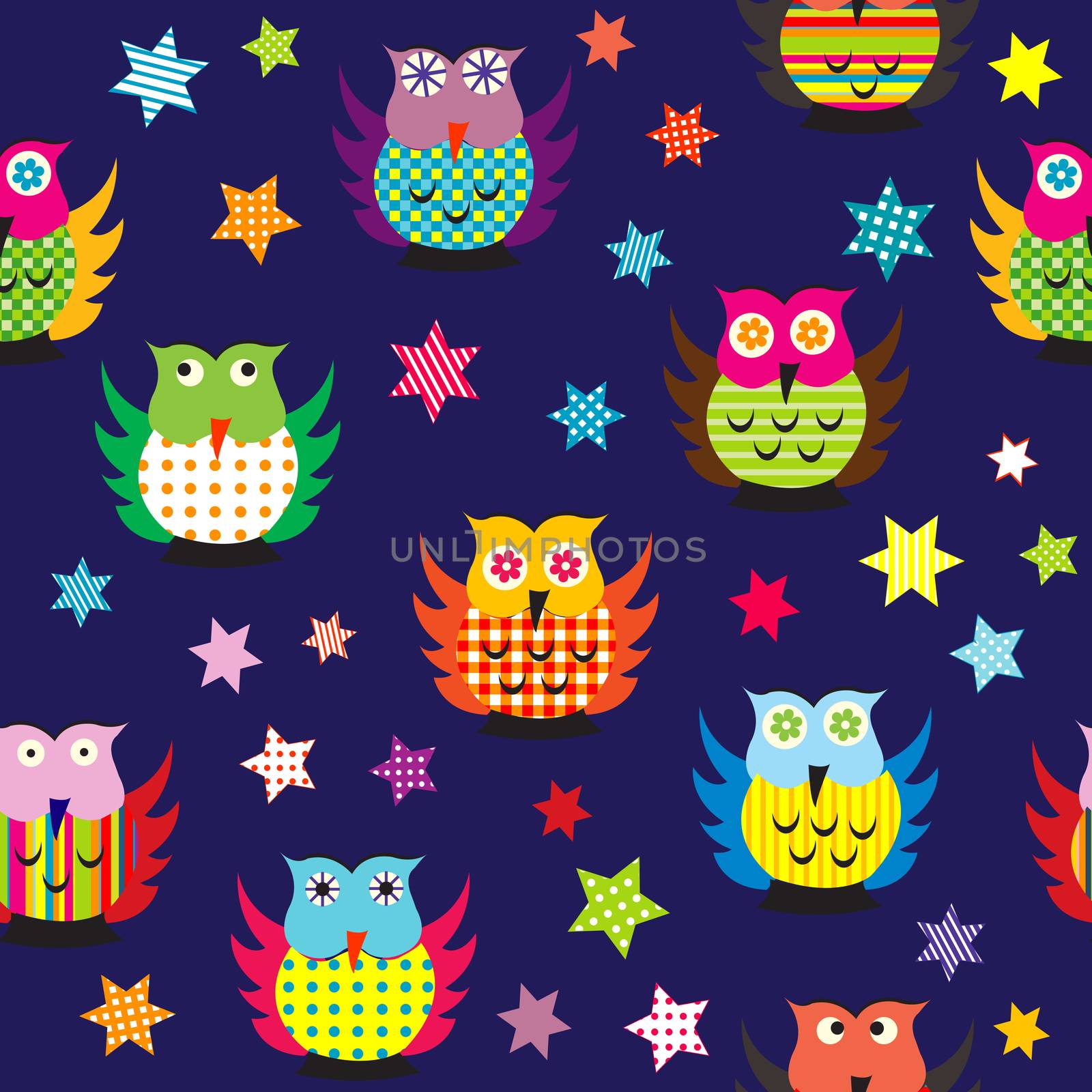 Owls in the nighttime seamless background