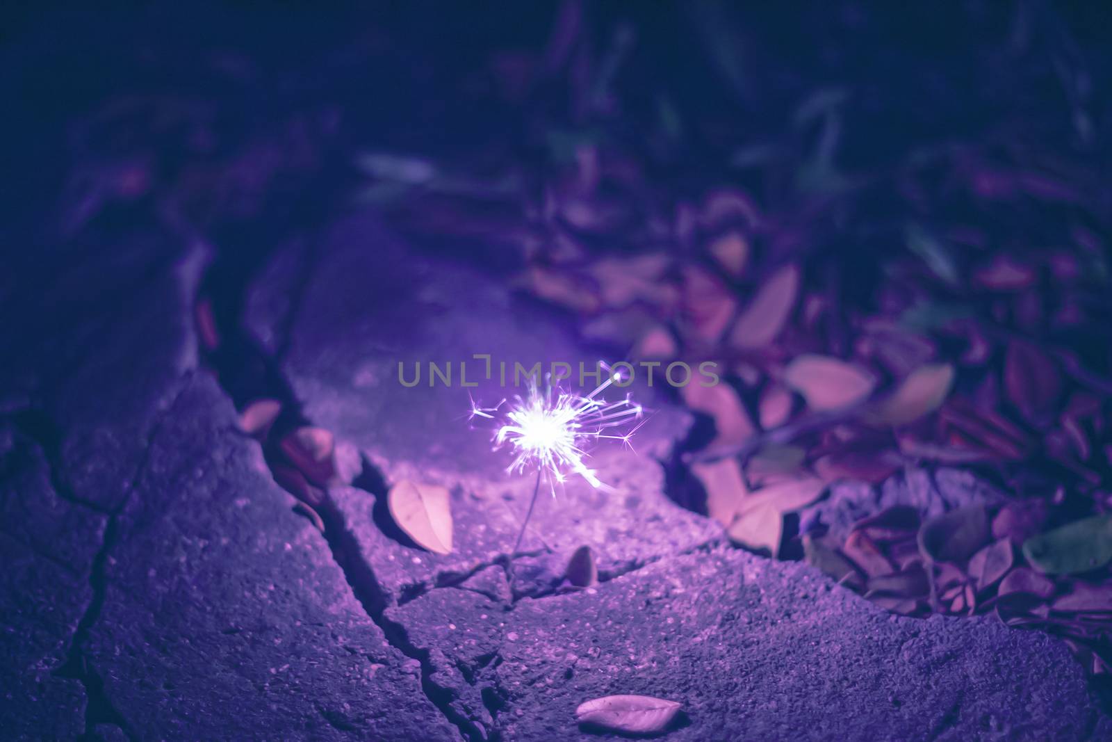 Sparklers fireworks add purple color filter