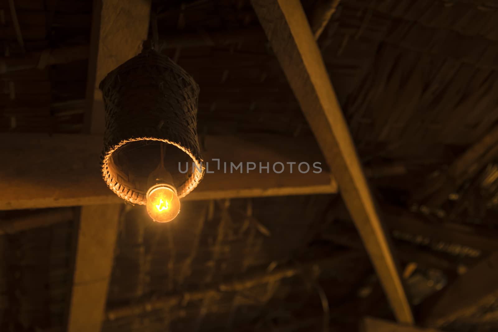 Old dusty light bulb glowing