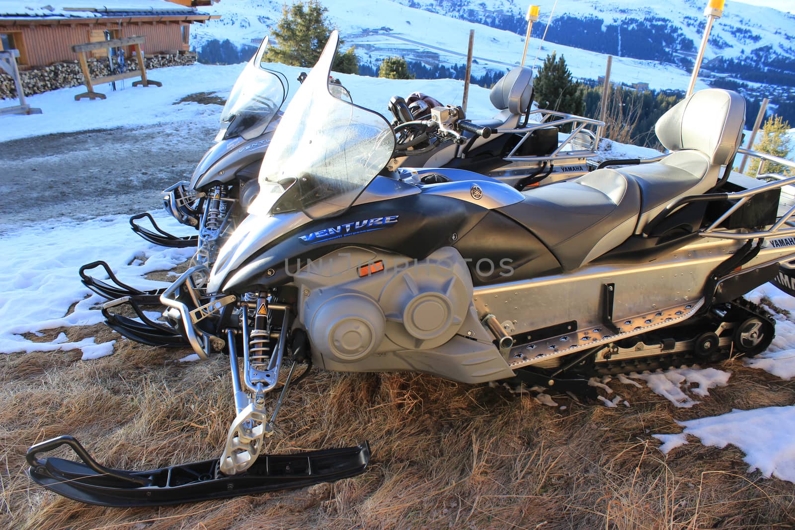 COURCHEVEL - DEC 20 : Venture Multi Purpose, Yamaha Snowmobile Used By Emergency Services at ski resort located in the commune of Saint-Bon-Tarentaise in the French Alps on December 20, 2015 in Courchevel, France