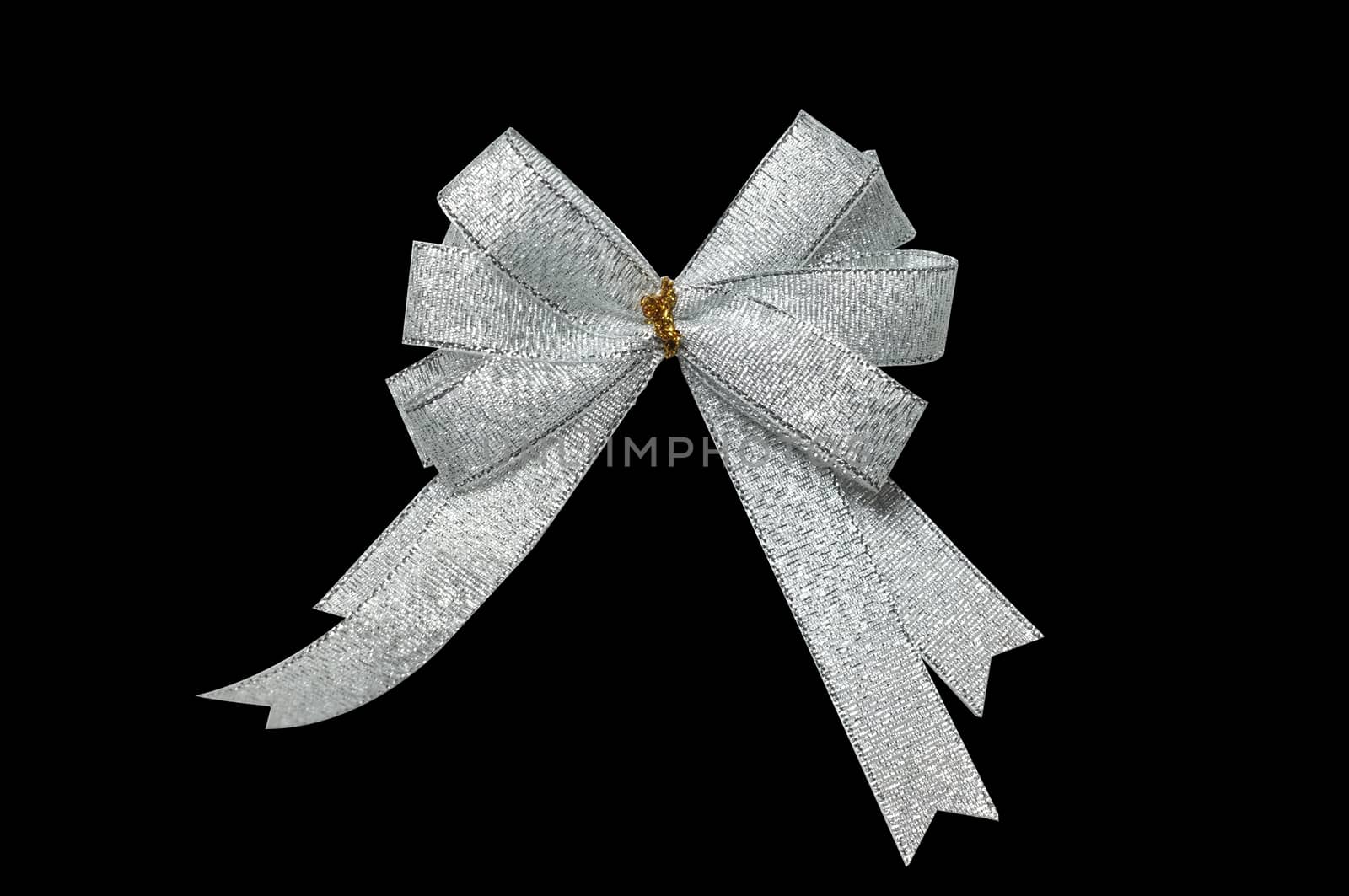 Silver ribbon in shape of gift bow