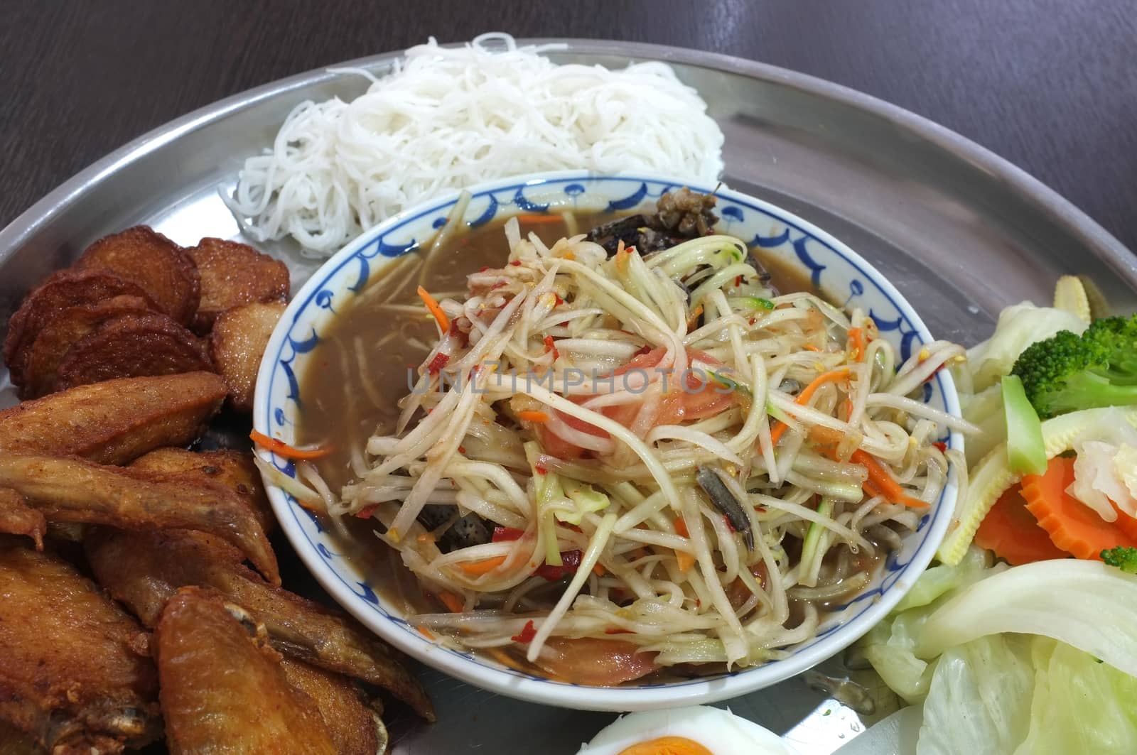 Set of Papaya salad, Thai spicy food