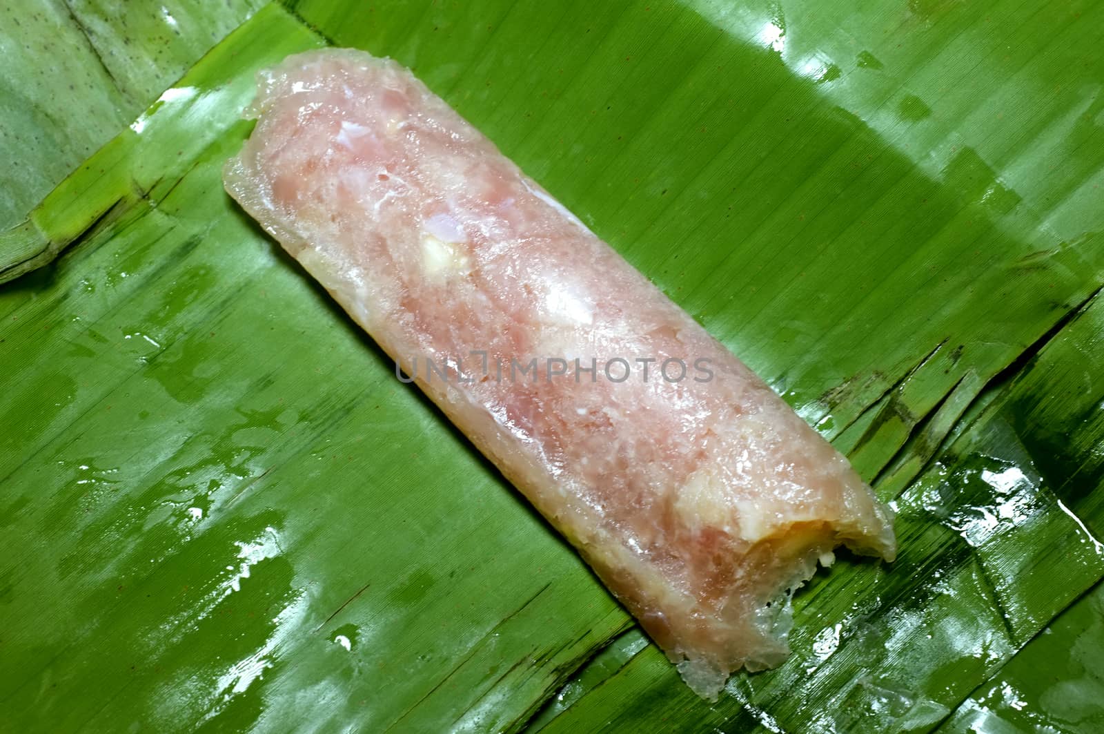 Sour pork in banana leaf package, Thai food