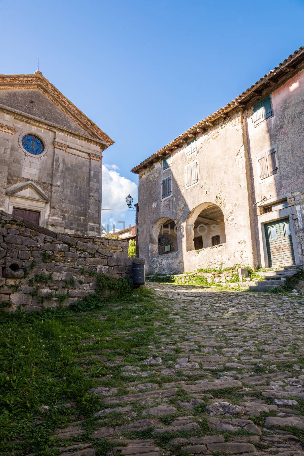 cobbled pavement and stone buildings in the old town