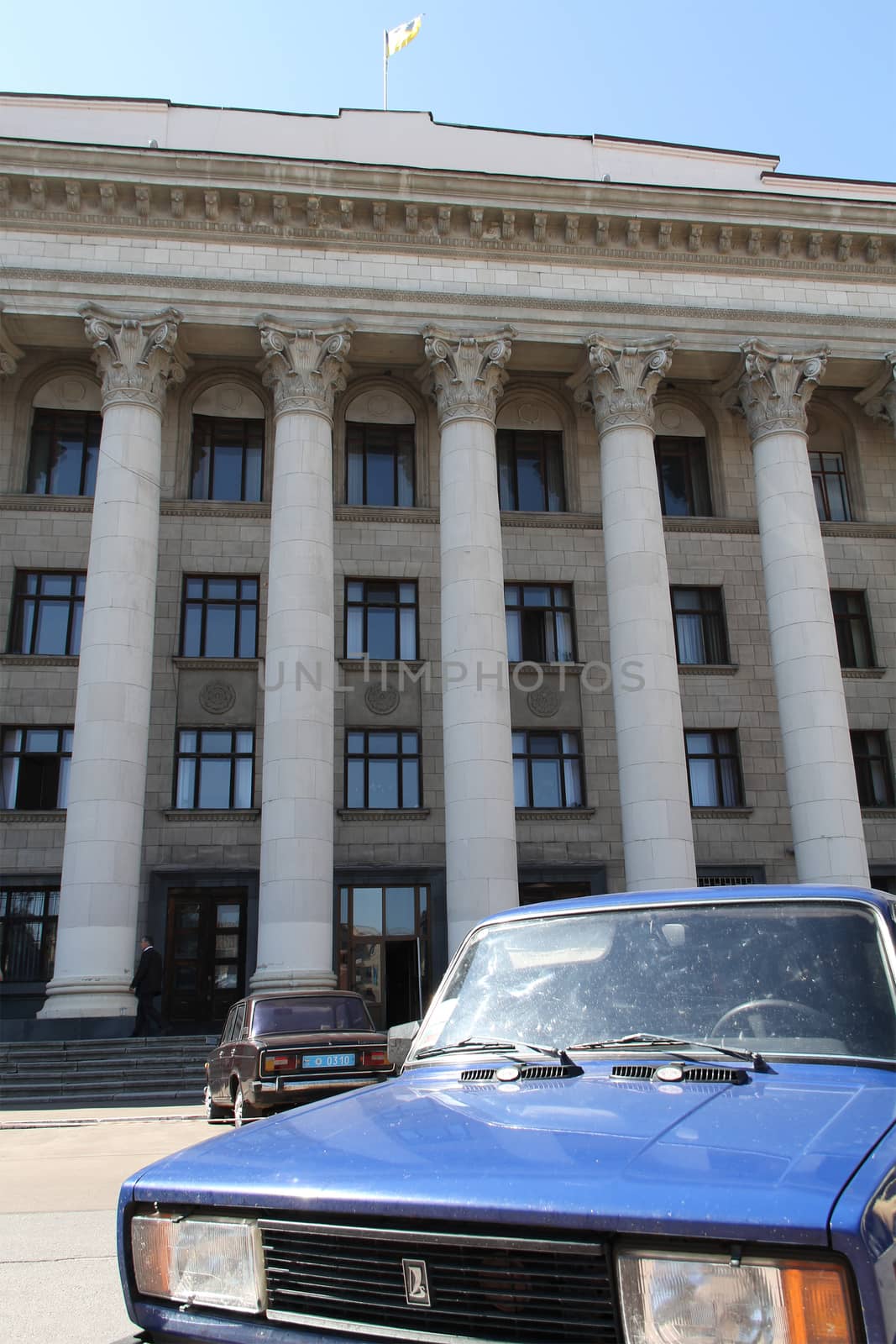 Lada car in front of the building