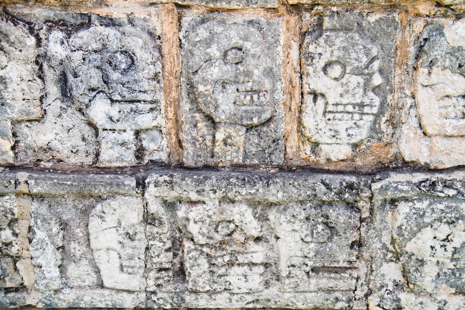 Wall of Skulls maya site of Chichen Itza, Yucatan, Mexico