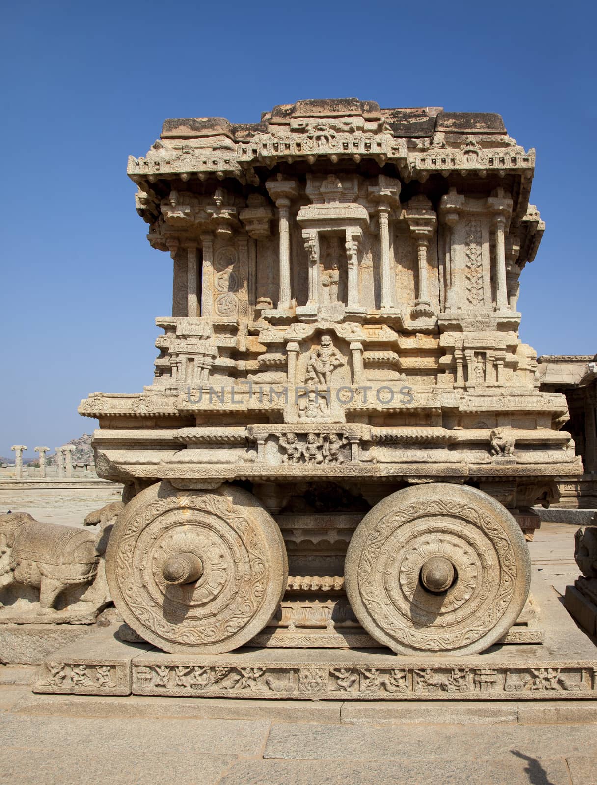 Stone chariot at Vittala temple - one of the highlight of the Hampi temple complex in India
