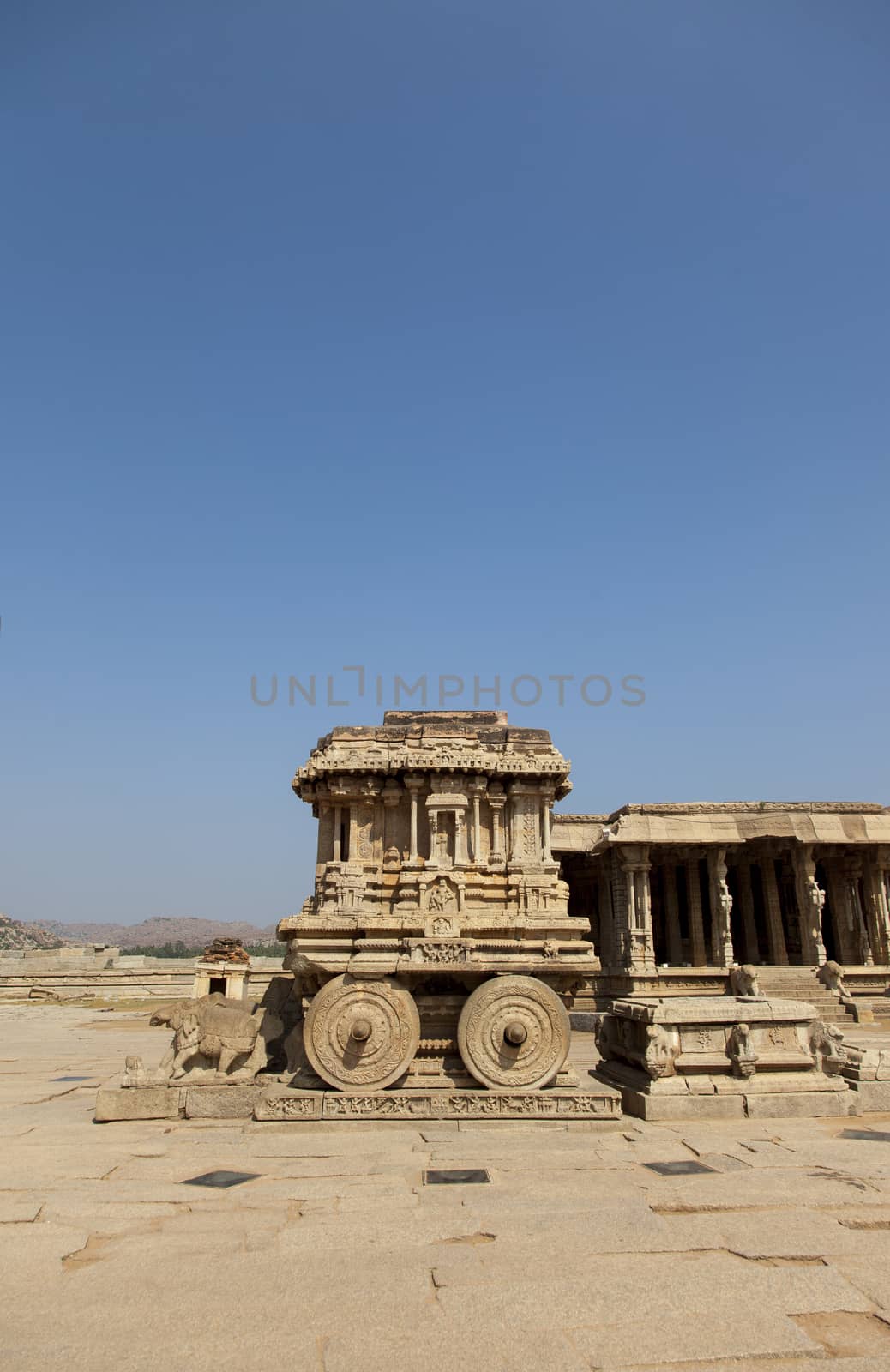 Stone chariot at Vittala temple - one of the highlight of the Hampi temple complex in India