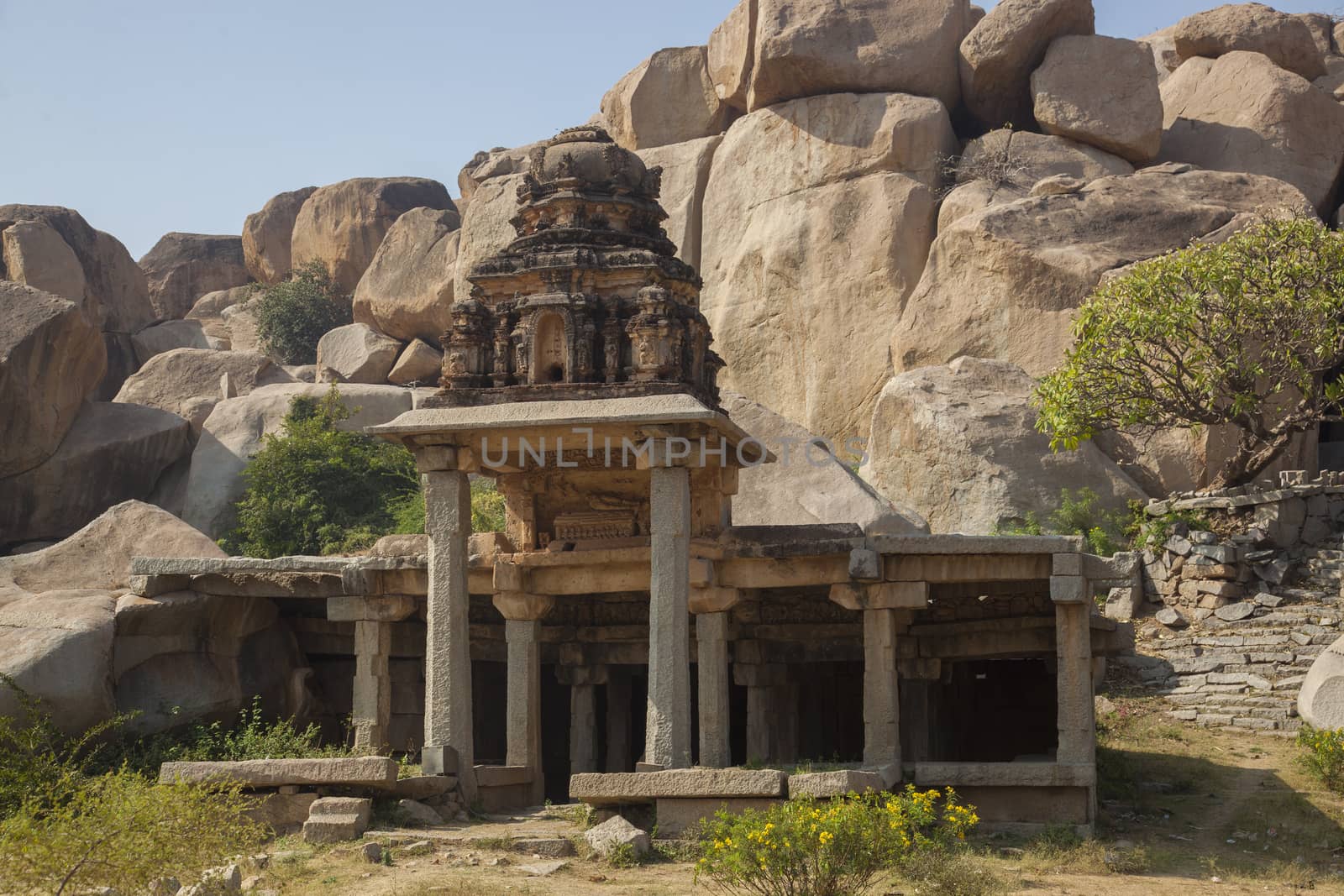 Sacred tanks - Pushkarami at the Krishna Temple near Vittala temple at Hampi, Karnataka, India.