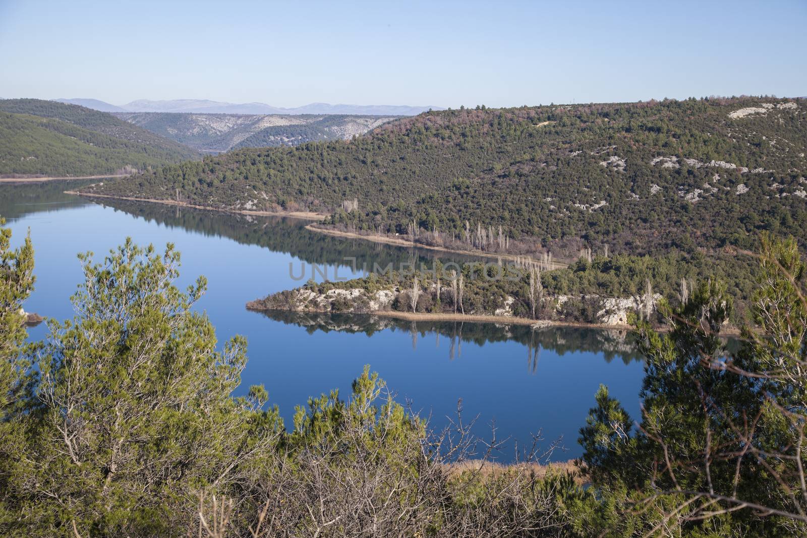 Aerial view on River Krka national park in Croatia near Zadar.