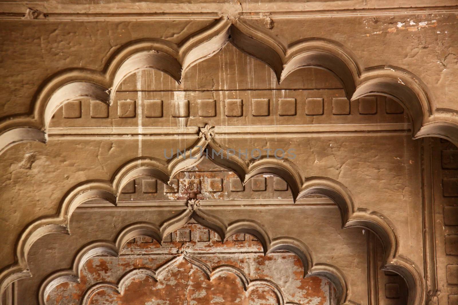 Arches inside of Red Fort in Delhi, India