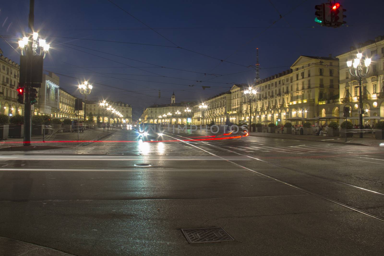 Urban scene of a street traffic in Torino, Italy.