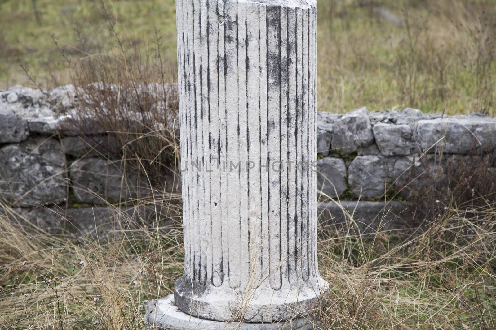 Detail of Roman pillar. Roman ruins near Podgorica, Montenegro.
