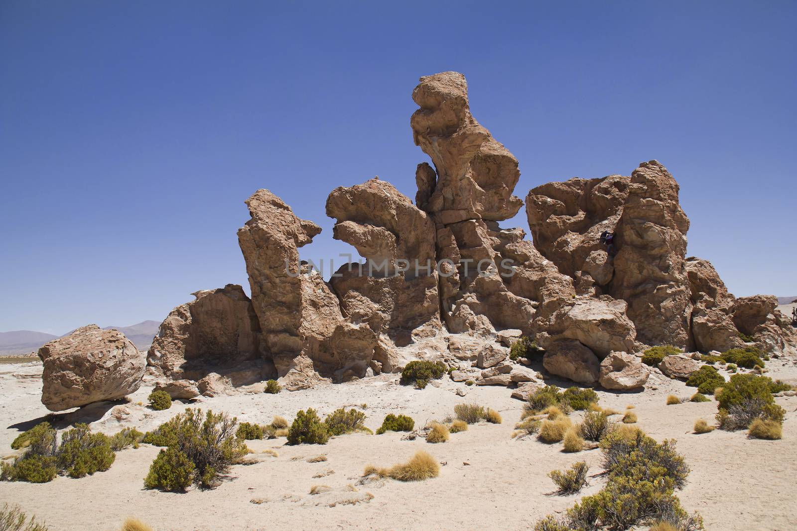 Amazing stone structures made by wind in Uyuni desert.