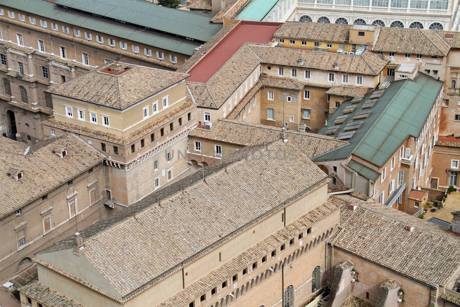 Administration buildings in the city of Vatican from the top of St. Peter Basilica in Rome, Italy