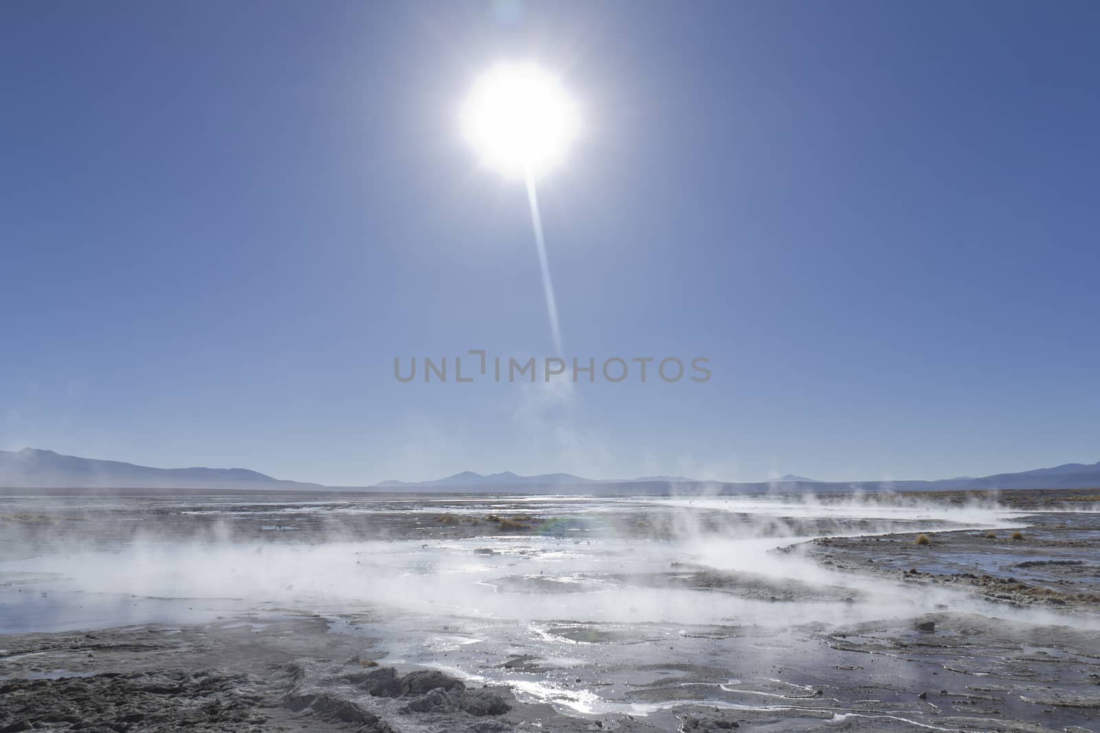 Hot springs in Uyuni salt desert.