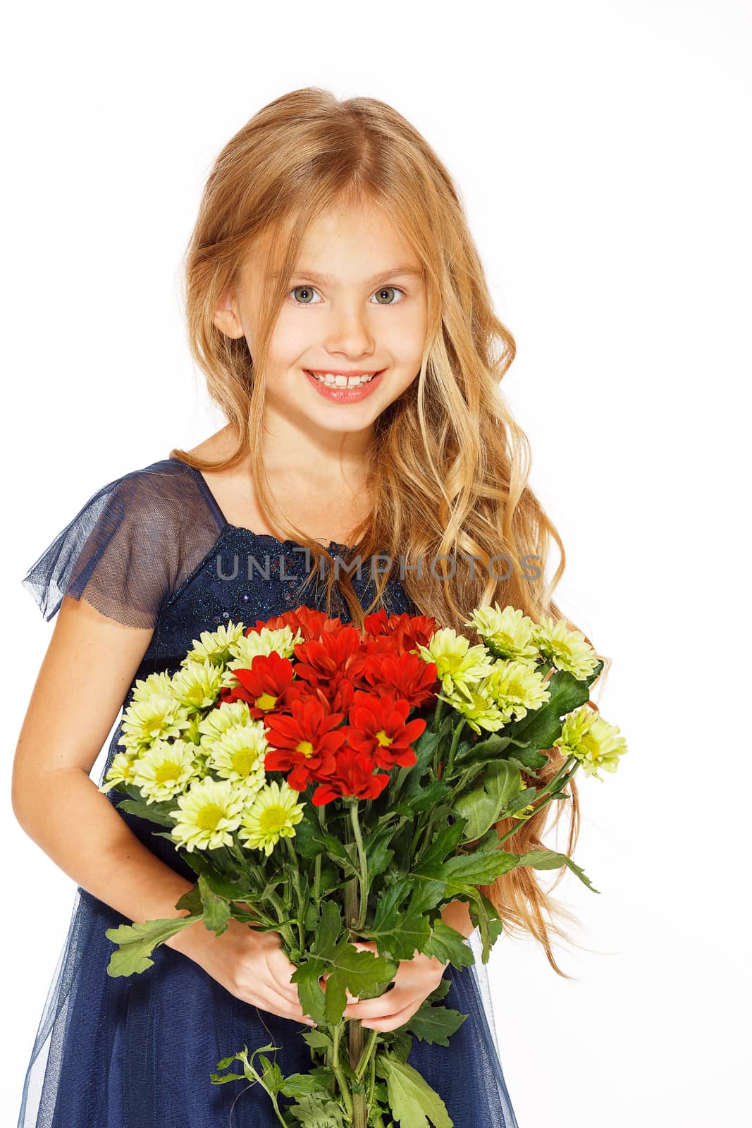 Beautiful little girl with a bouquet of flowers by gorov108