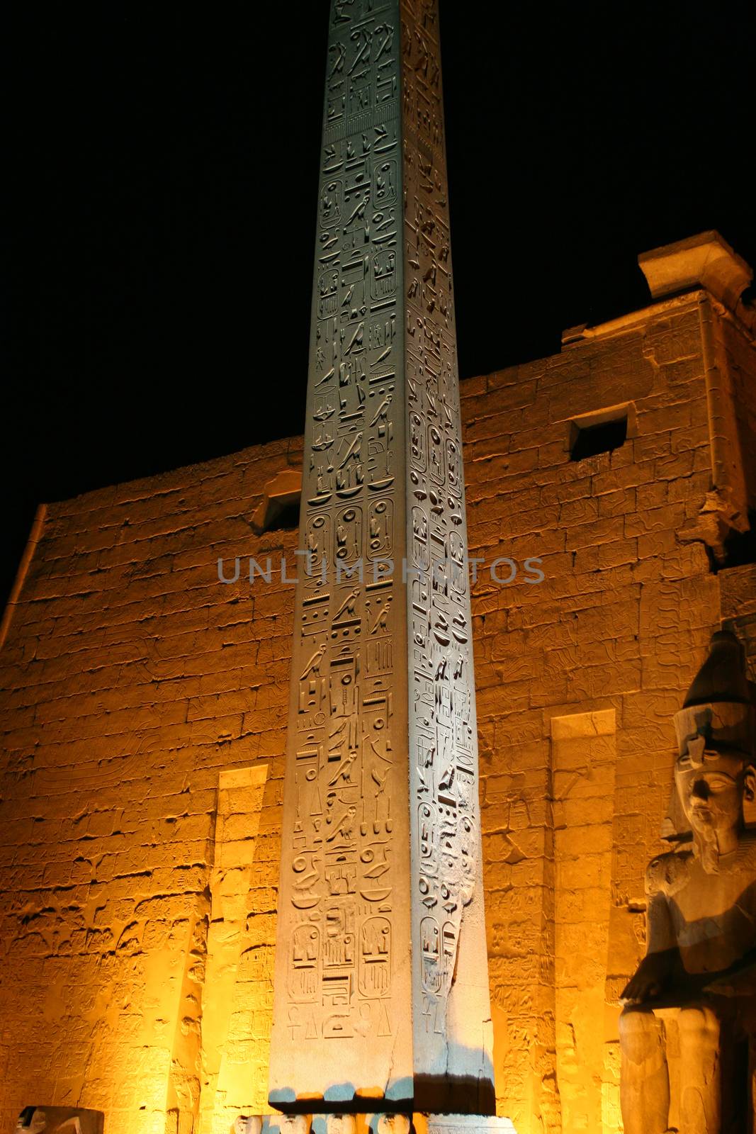 Obelisk and egyptian hiearoglifs in the Luxor temple
