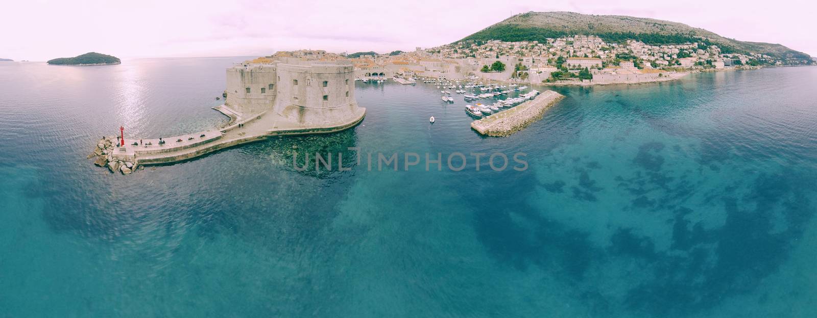 Areal panoramic view on Dubrovnik, Croatia. One of the most prominent travel destinations on Adriatic sea, located on Dalmatian coastline.