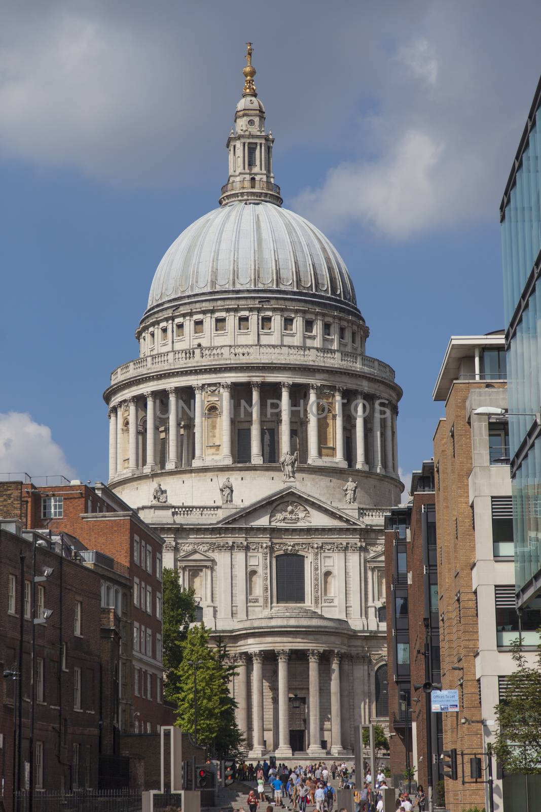 People gathering in front of St Paul's Cathedral, London.