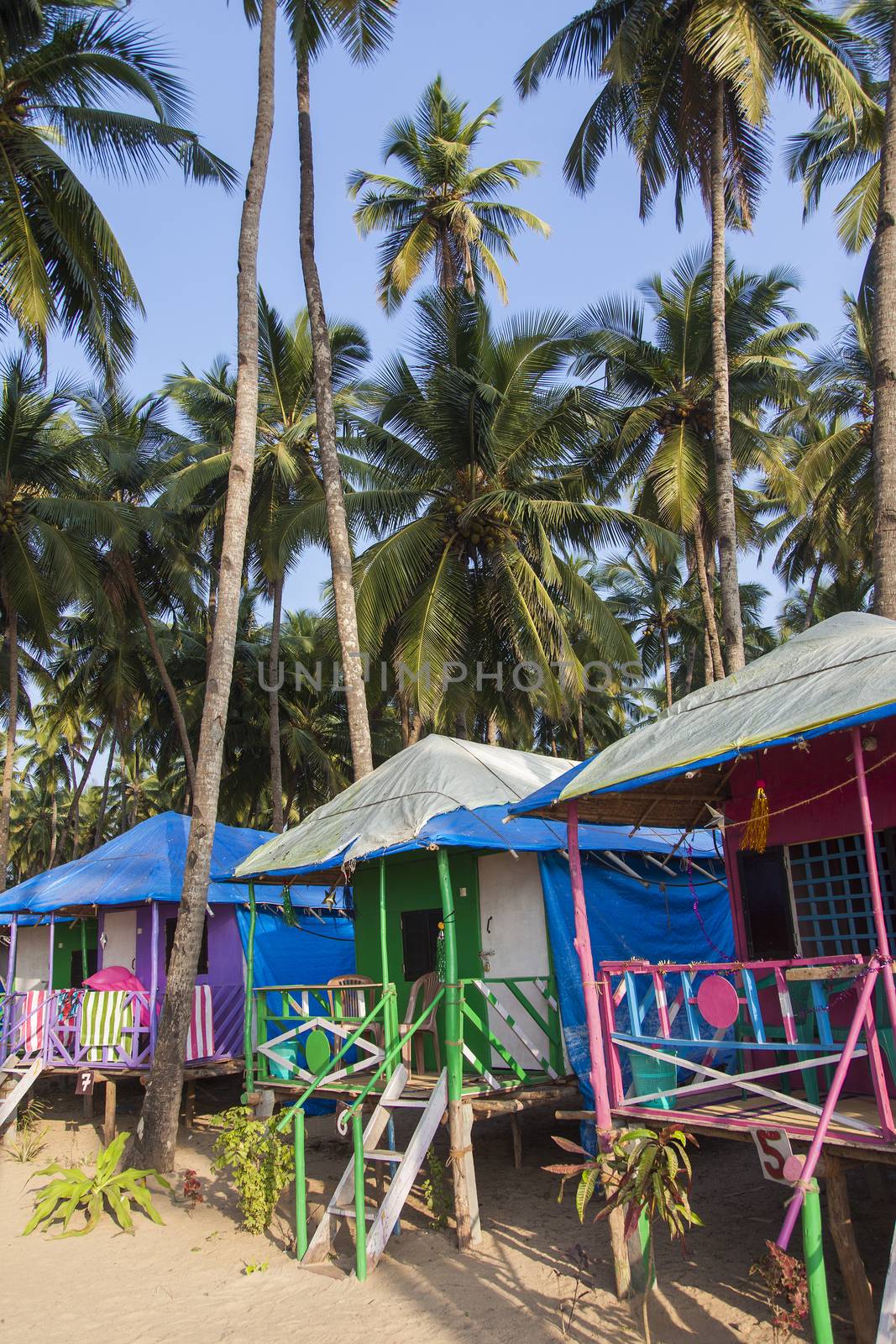 Colourful beach huts in Palolem, Goa, India