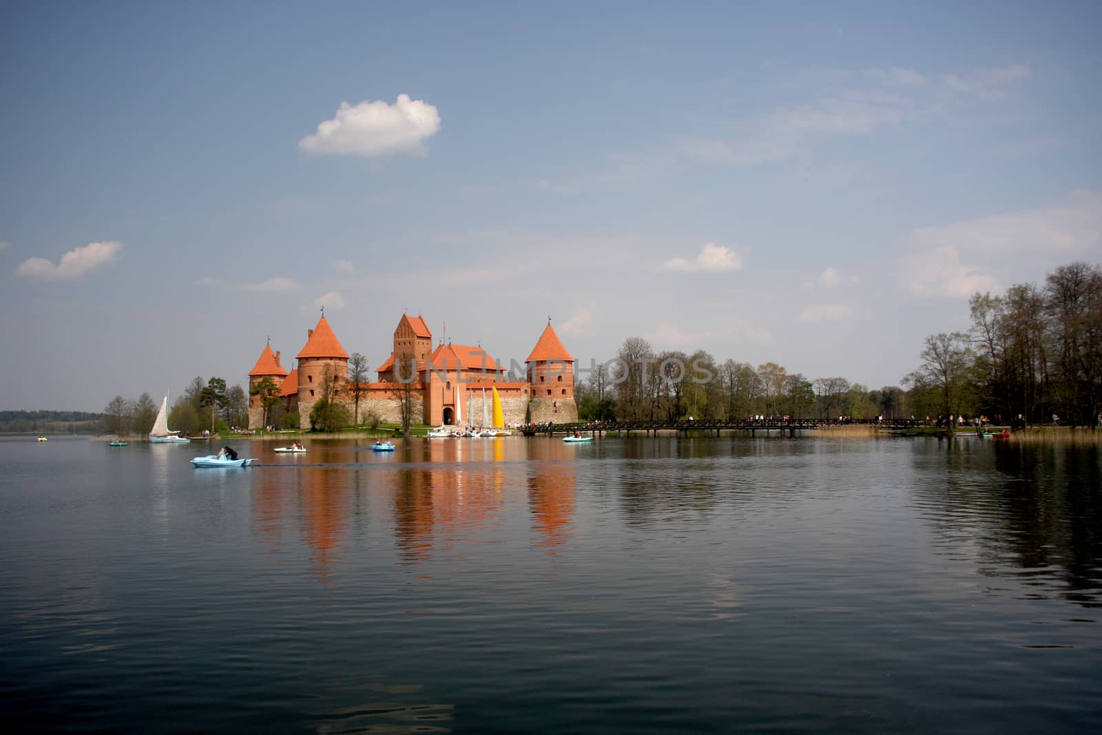 Trakai, Lithuania - April 27, 2008: Trakai Island Castle located on lake Galvė. The build has started in 14th century and was finished about 1409. It is very popular tourist destination in Lithuania.