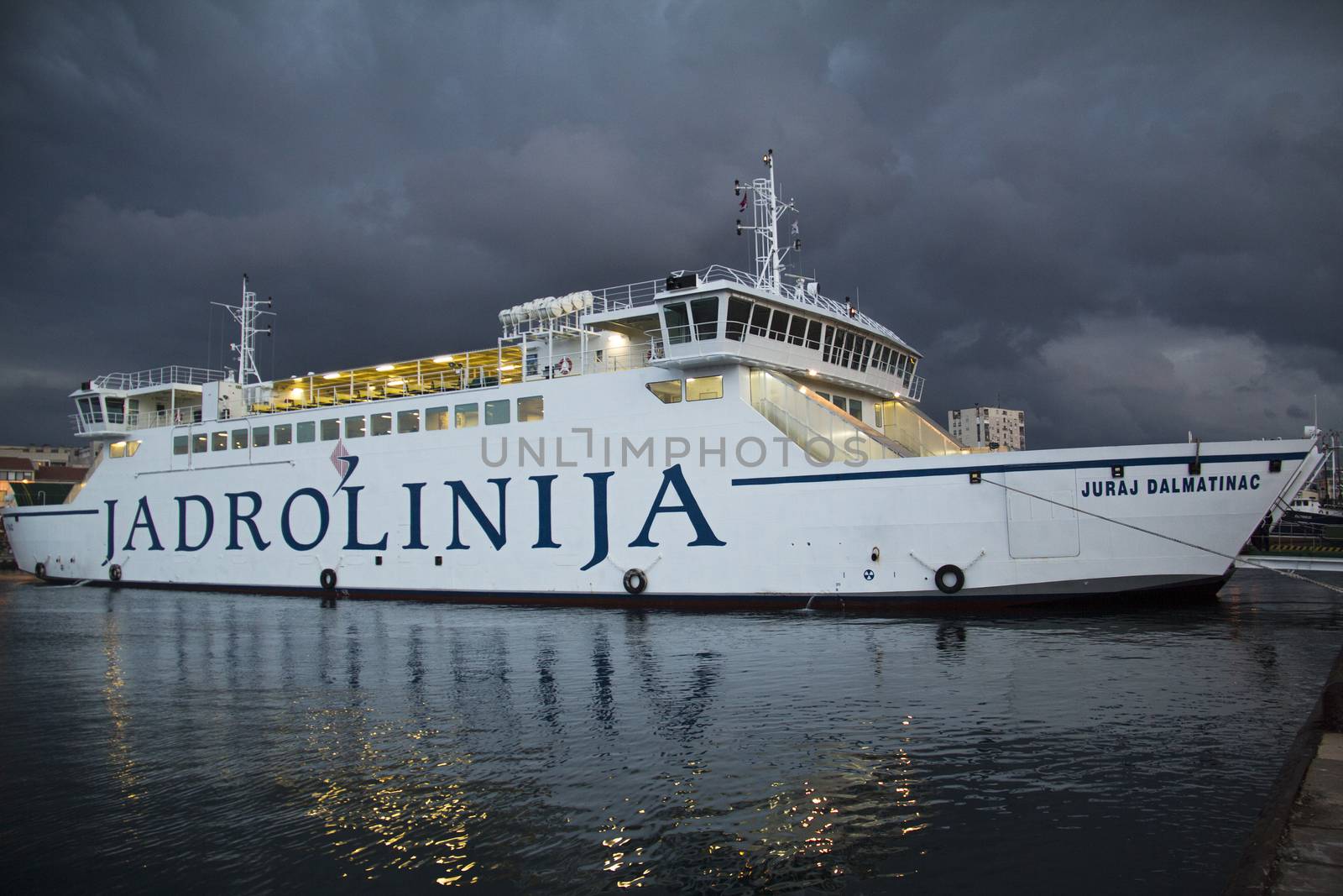 Ferry leaving the port of Split in Croatia.