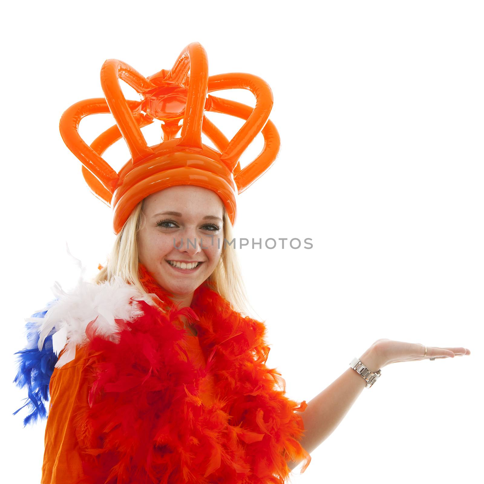 Young woman as Dutch orange supporter is showing something by sannie32