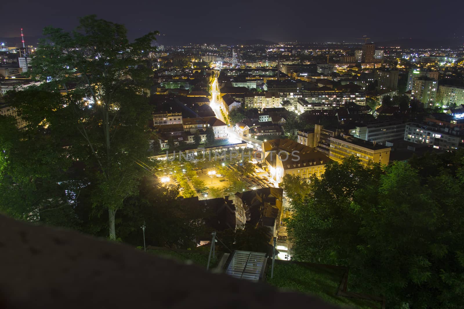Slovenian capital Ljubljana at night from the castle.