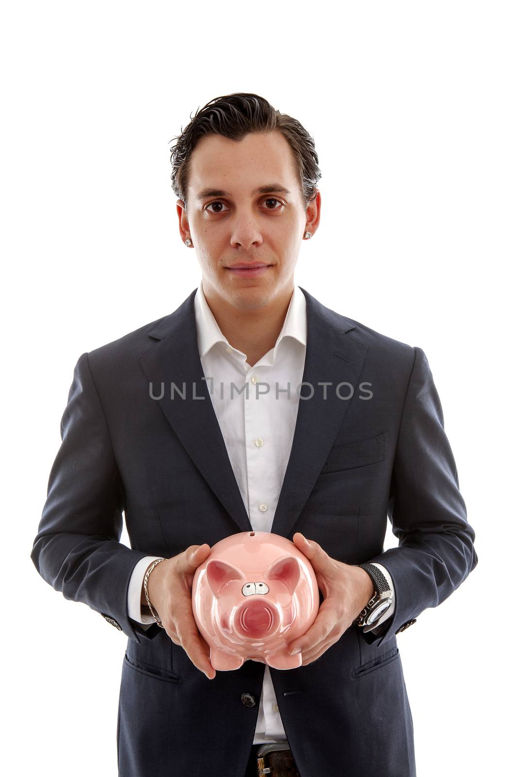 Businessman is holding piggy bank by sannie32