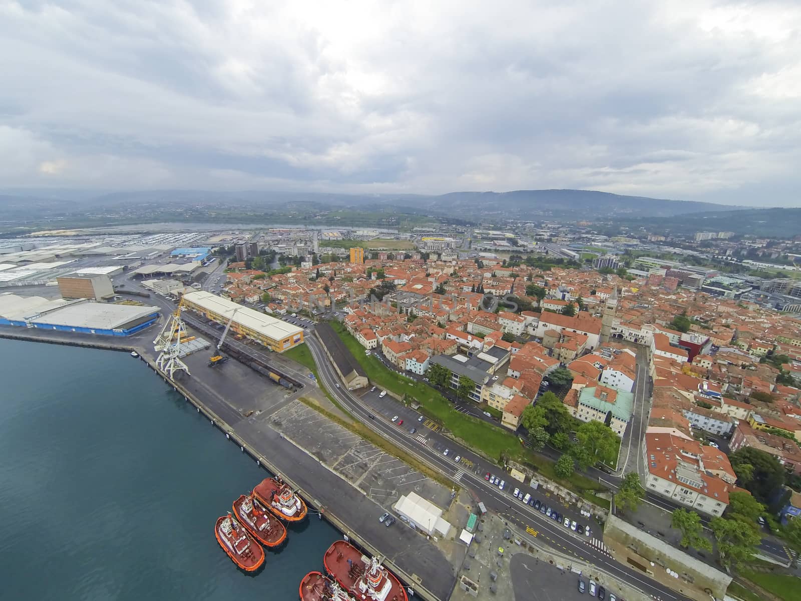 Aerial view on the largest port in Slovenia.