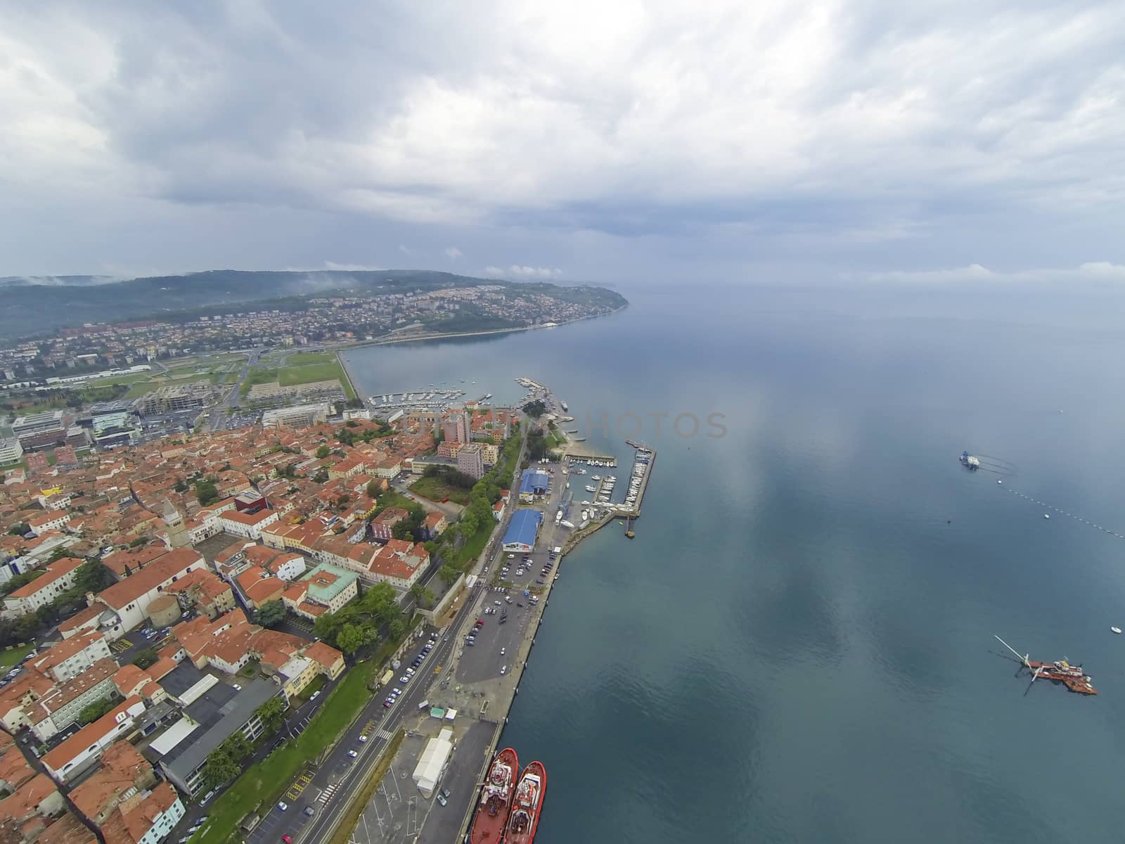 Aerial view on the largest port in Slovenia.