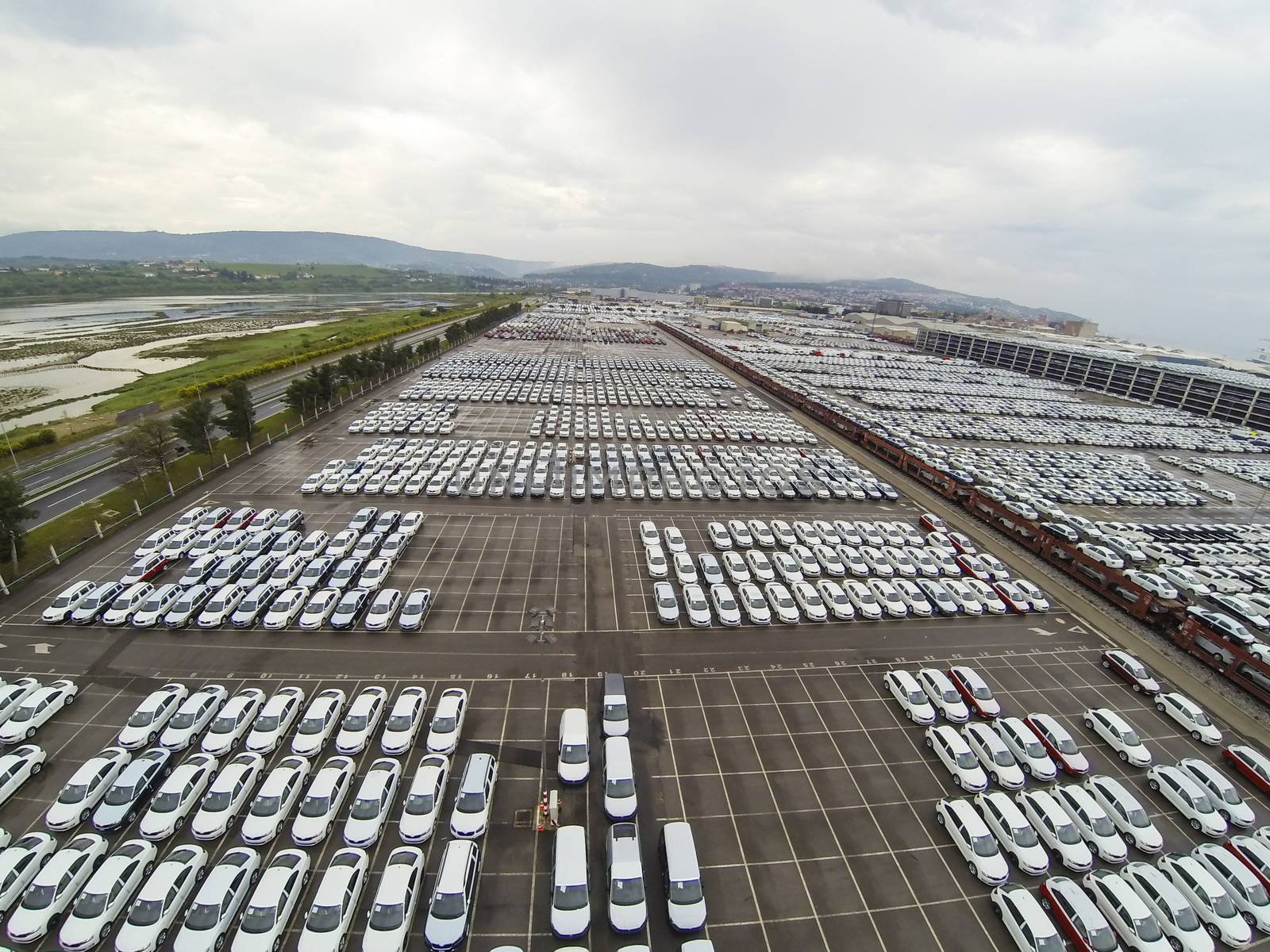 New cars in Koper port waiting for shiping.