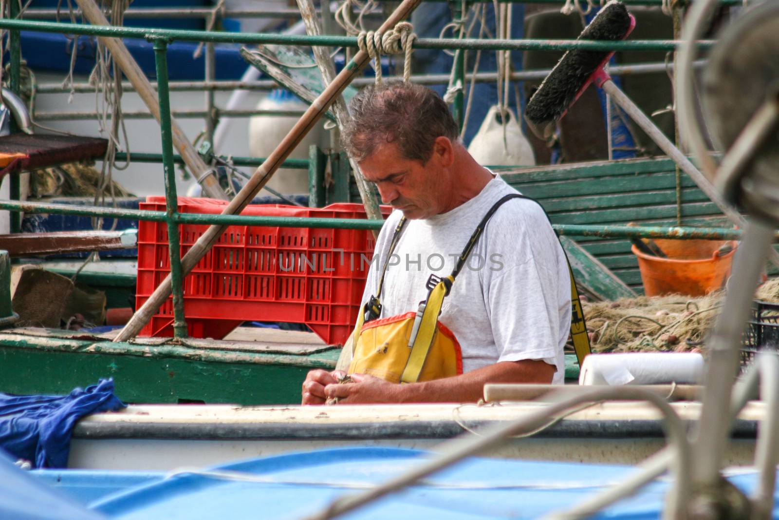 Fishermen in coastal town of Piran in Slovenia