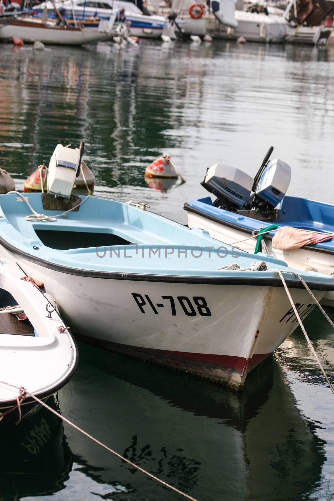 Fishing boat in coastal town of Piran in Slovenia