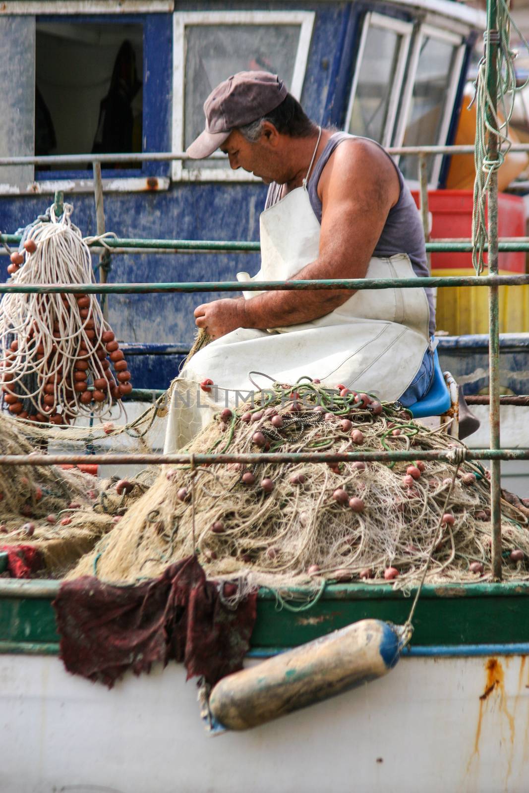 Fishermen in coastal town of Piran in Slovenia