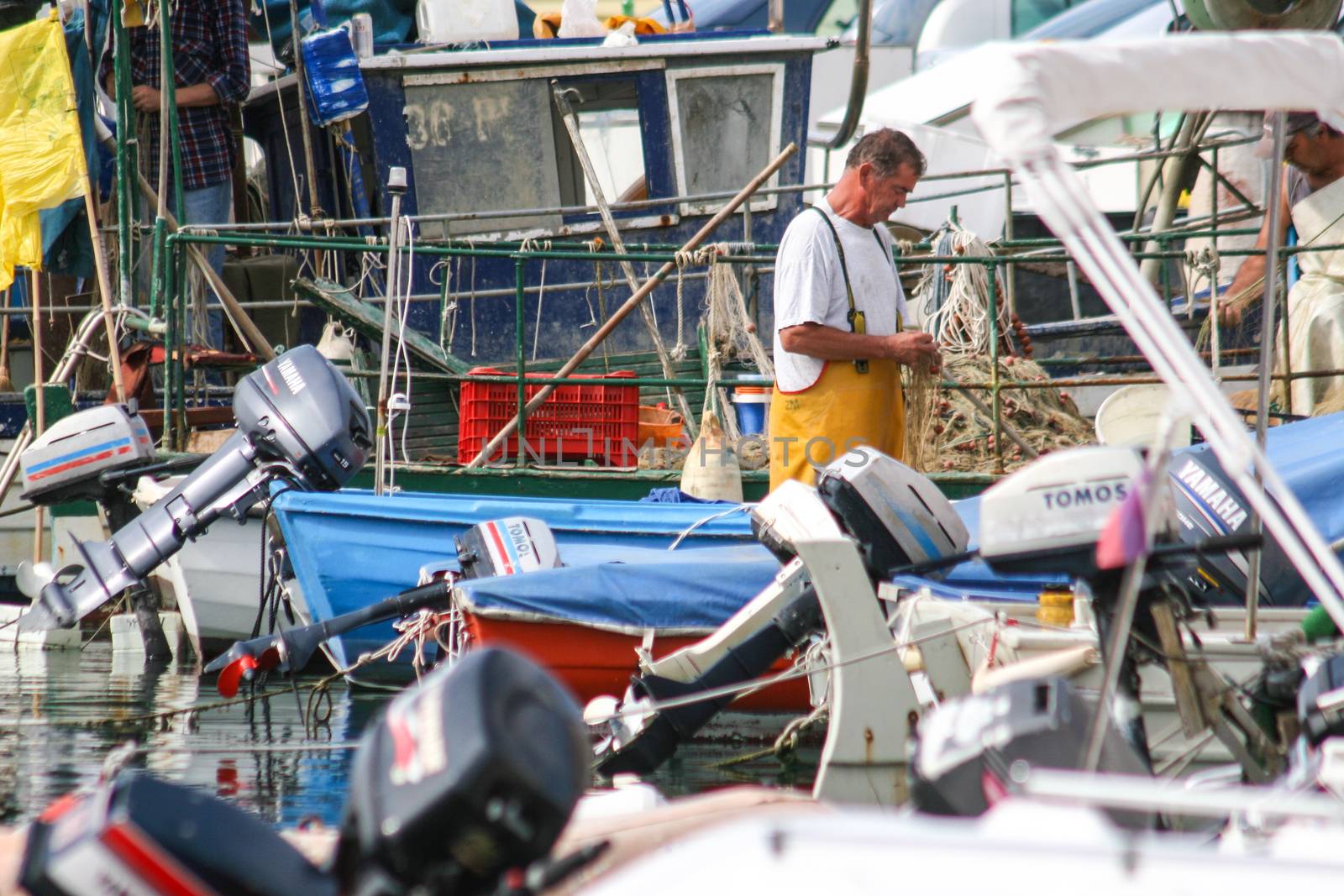 Fishermen in coastal town of Piran in Slovenia