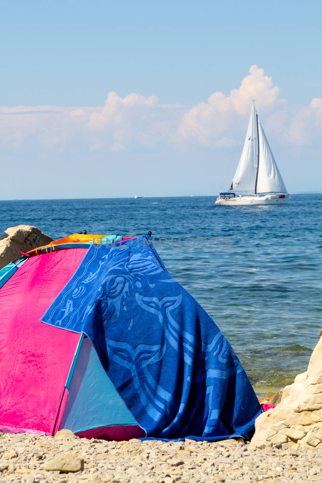 Sunbathing on a beach in Piran, Slovenia