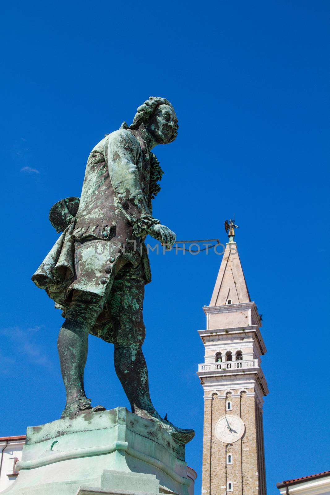 Old statue of Giuseppe Tartini in Piran, Slovenia