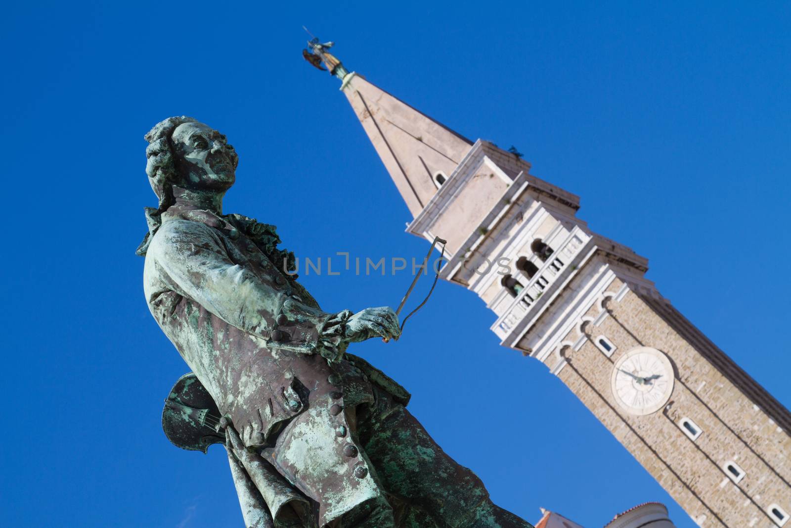 Old statue of Giuseppe Tartini in Piran, Slovenia