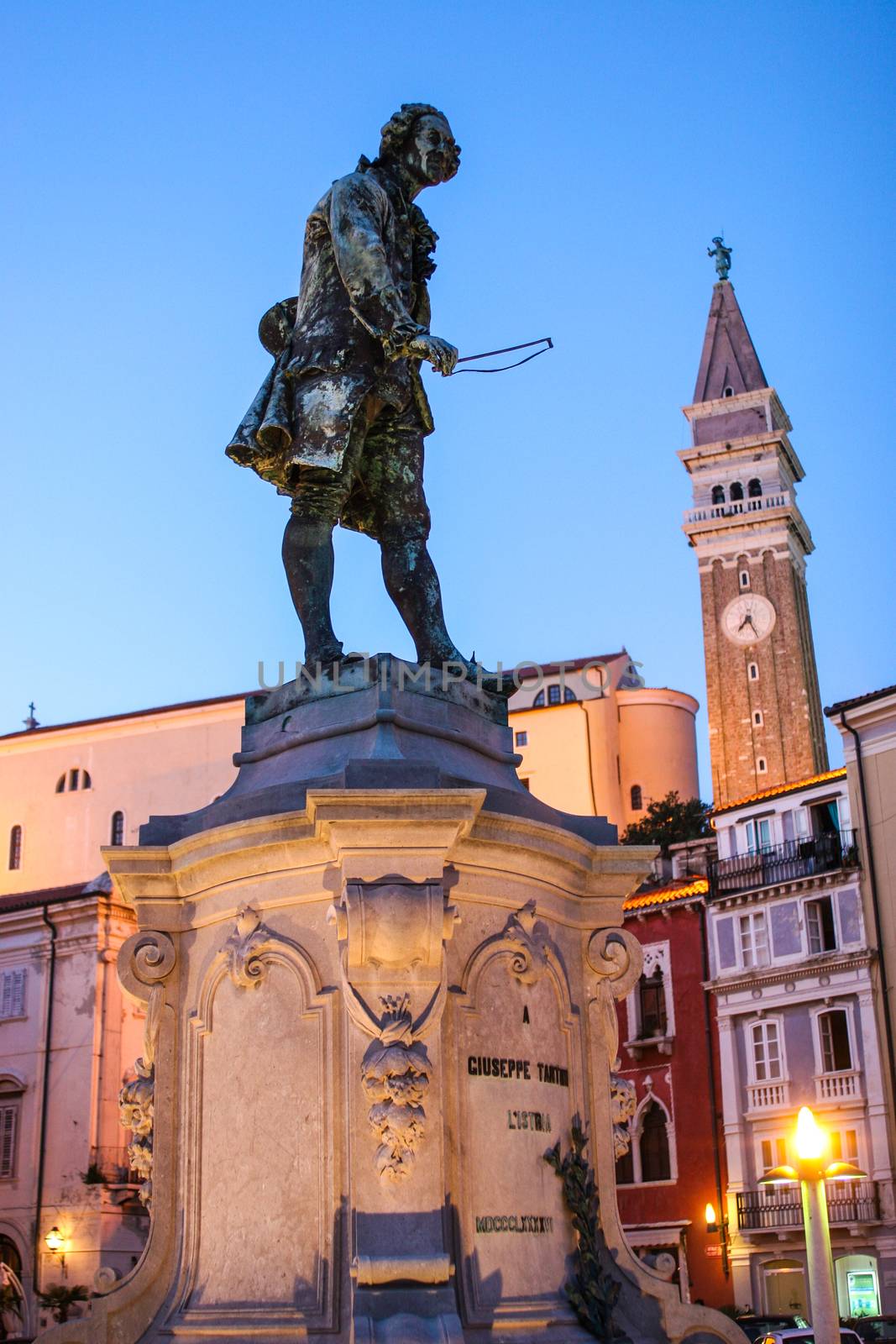 Old statue of Giuseppe Tartini in Piran, Slovenia