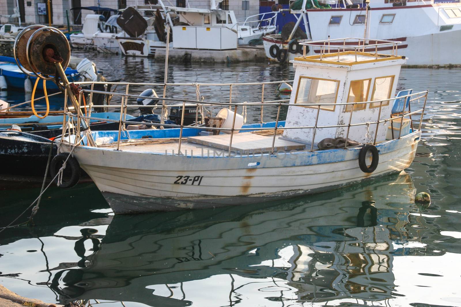 Fishermen in coastal town of Piran in Slovenia