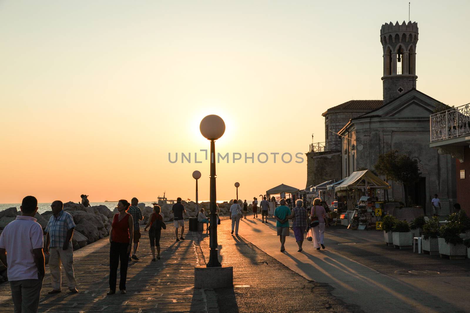 Piran's promenade at sunset