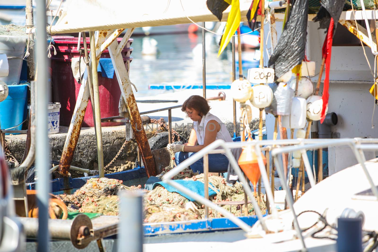 Fishermen in coastal town of Piran in Slovenia