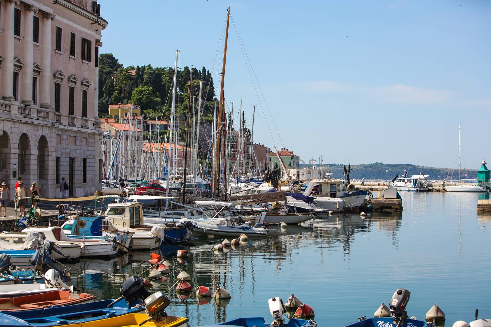 Fishermen in coastal town of Piran in Slovenia