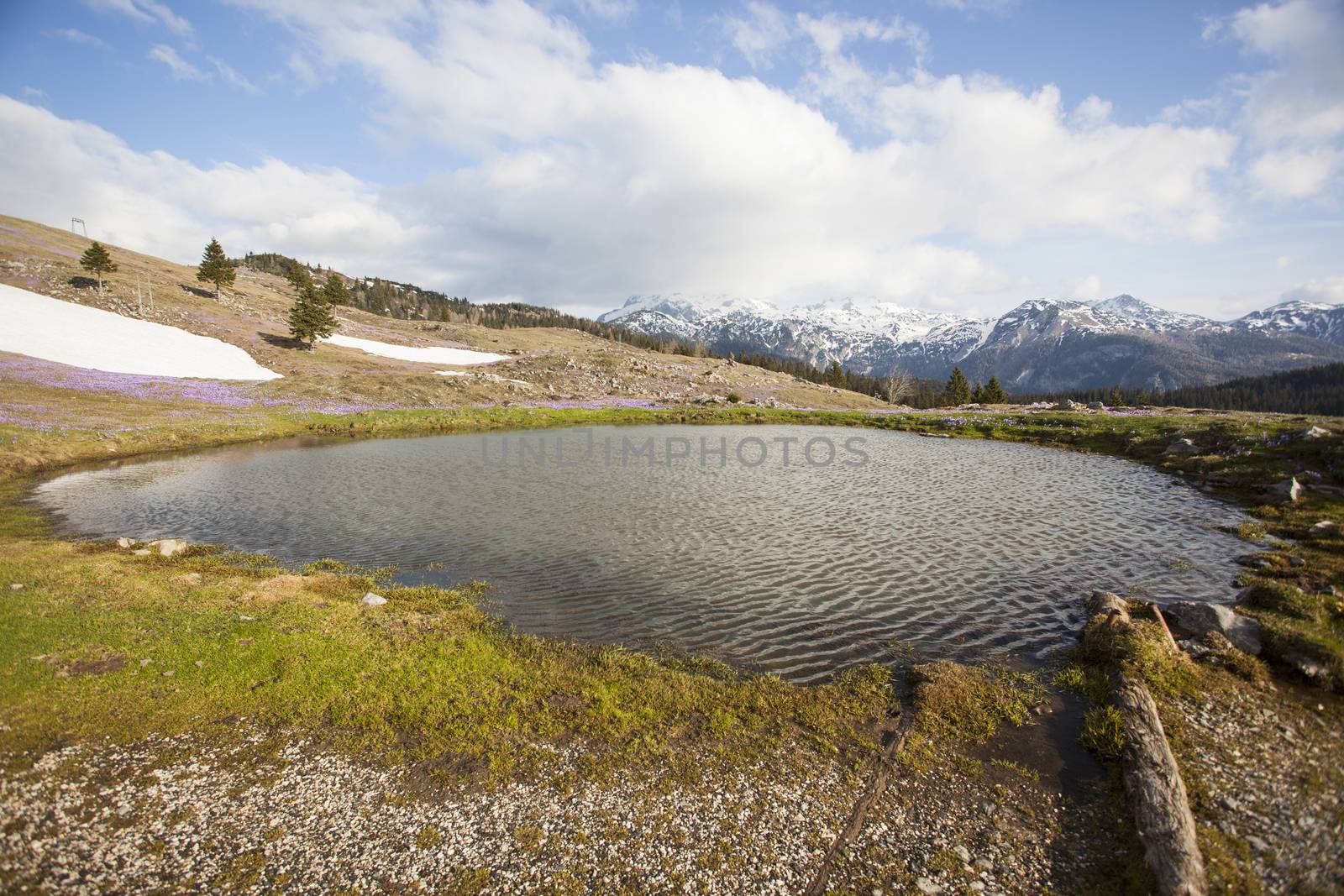 View on a smal lake in Velika Planina plateau in Slovenia