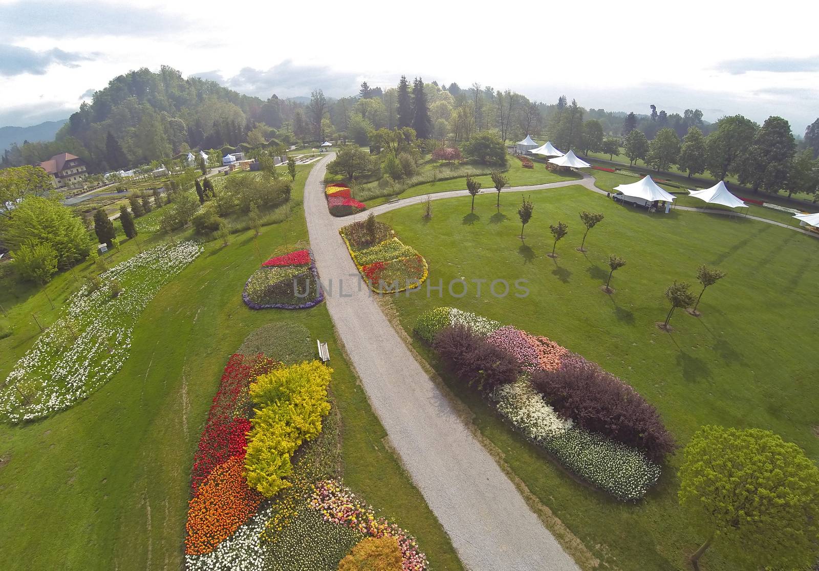 Aerial view on Arboretum in Volcji Potok in SLovenia