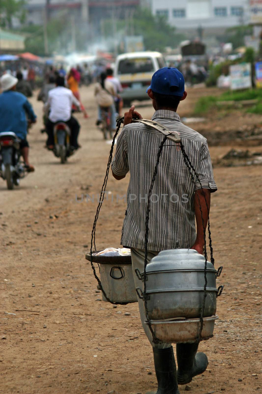 Traffic on main road on the border Cambodia and Thailand